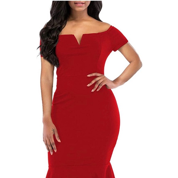 Sexy off  the Shoulder Dress Cocktail red - Picture 7 of 8